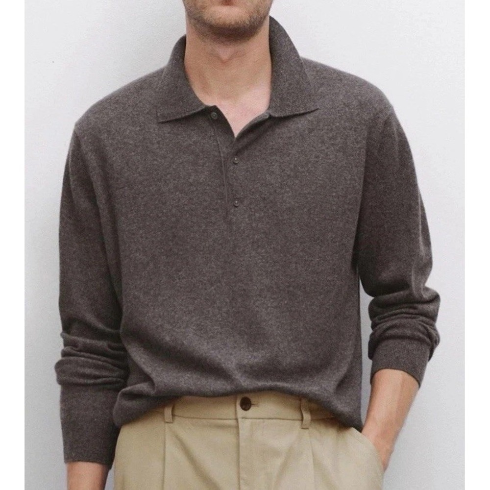BachRach made in ITALY 100% Merino Wool Men's Brown Polo Sweater Pullover SZ-L